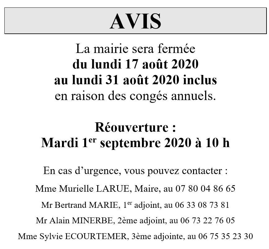 Avis conges 2020